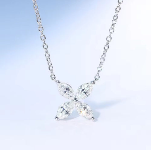 Dainty silver flower necklace with cubic zirconia