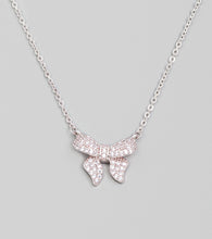 Load image into Gallery viewer, Pave Bow Ribbon Charm Necklace
