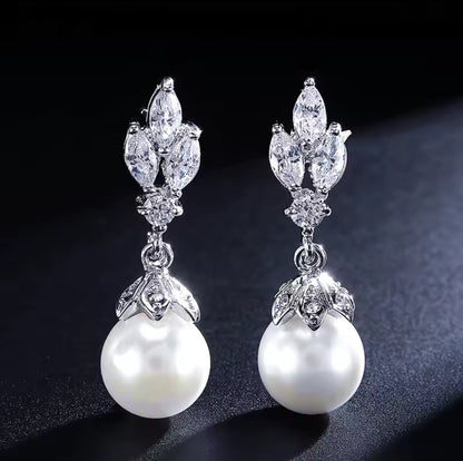 pearl drop earrings with cubic zirconia sparkle