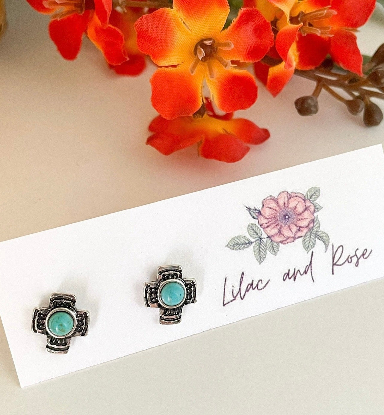 turquoise plus sign stud earrings lightweight