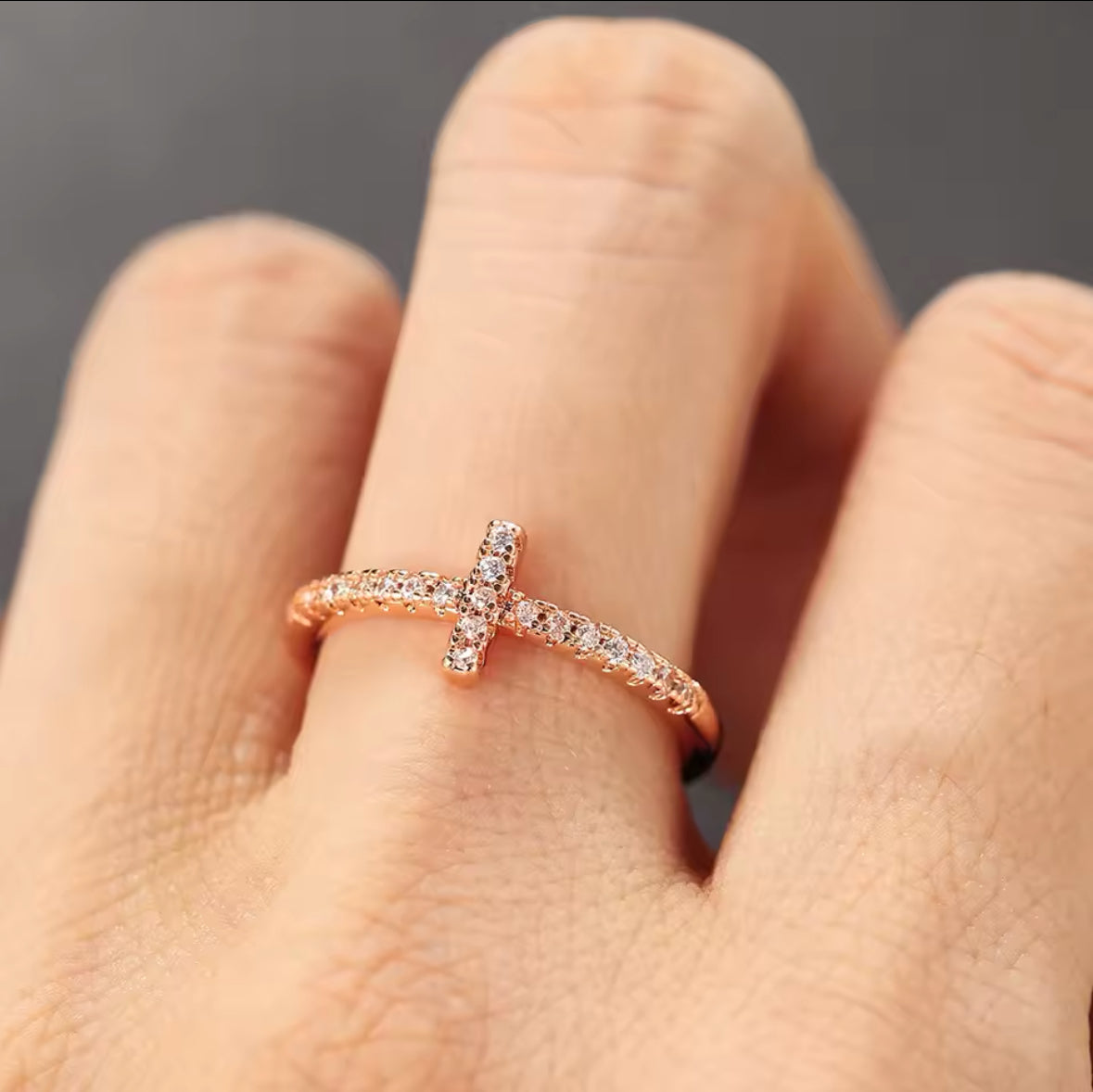 CZ cross ring Lilac and Rose