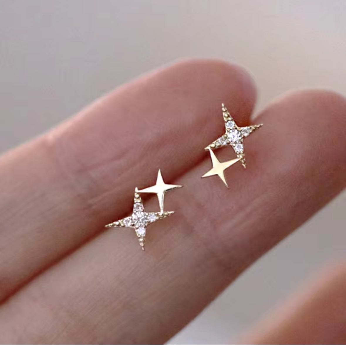 CZ Double Flower Stud Earrings