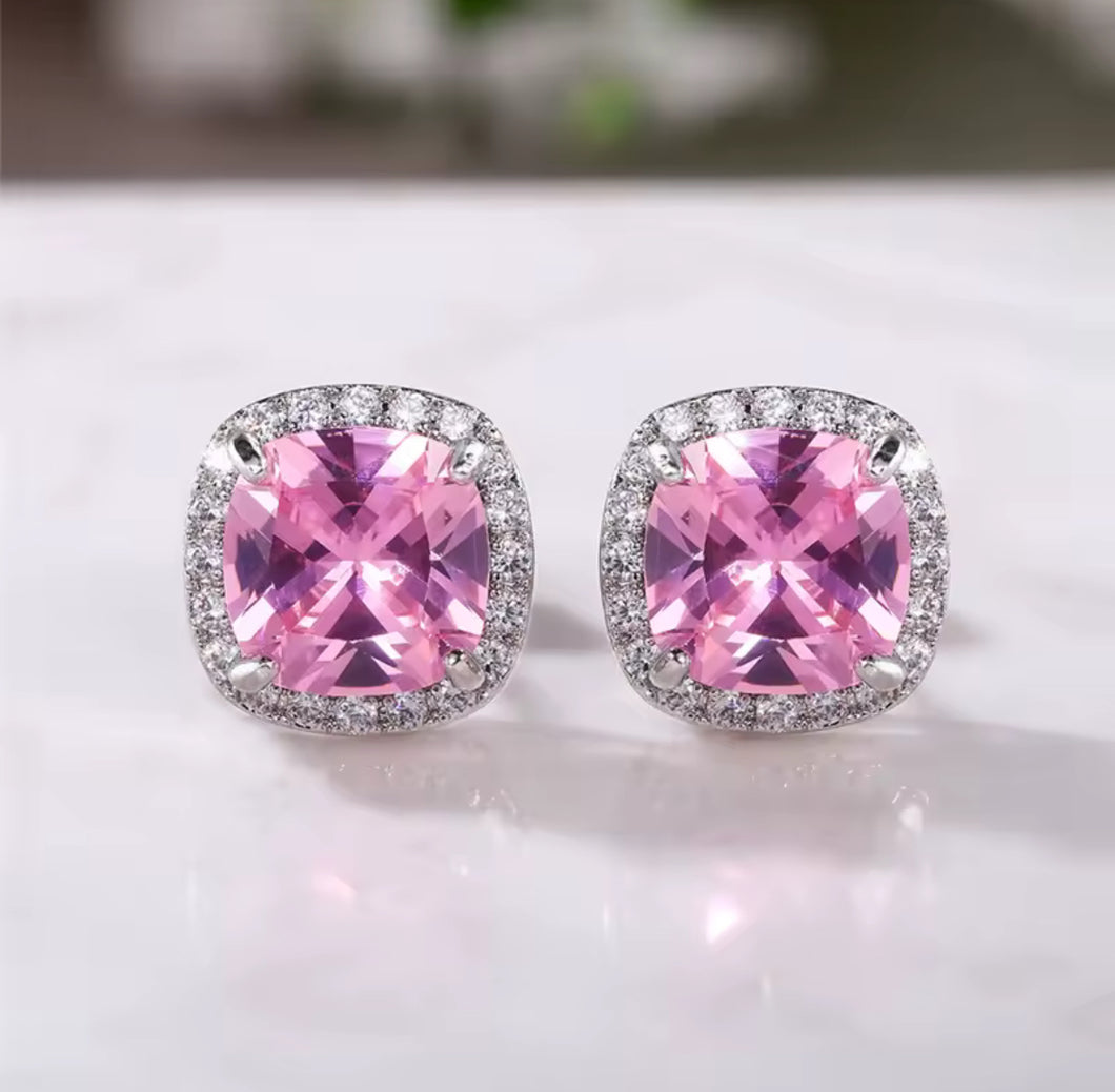 Pink Square CZ Studs