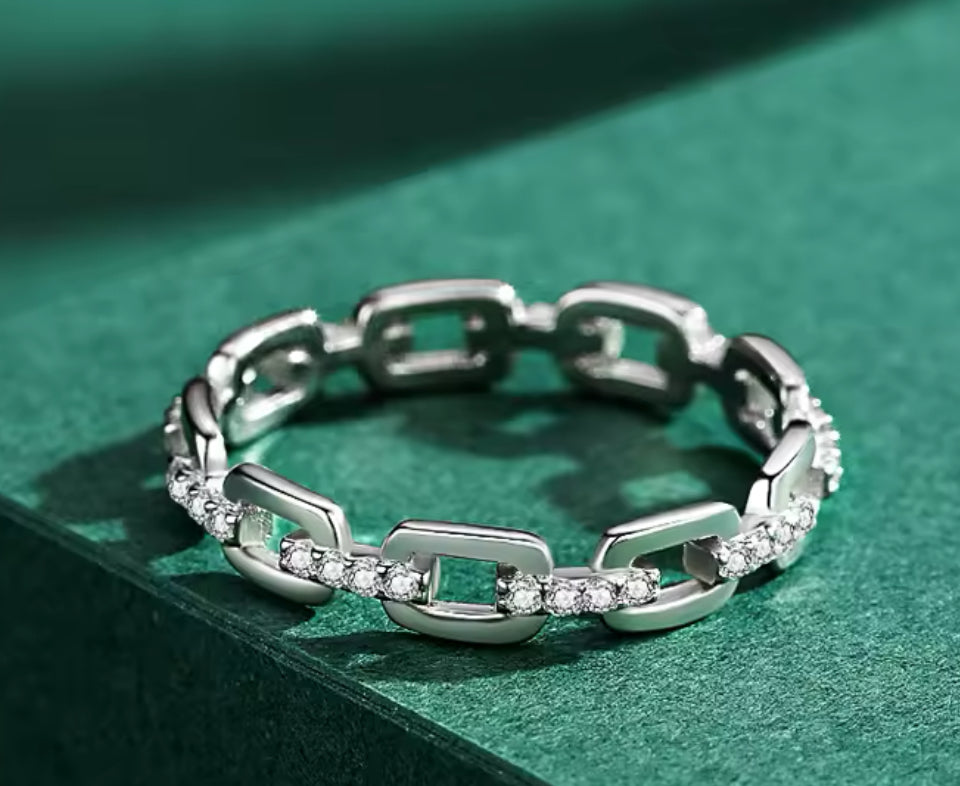 CZ Geometric Chain Sterling Silver Ring