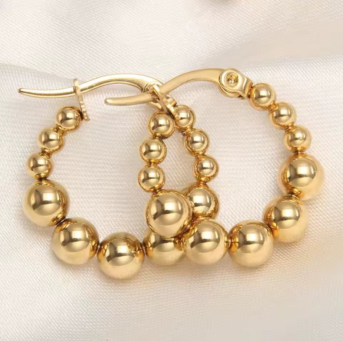 ✨ Gold Ball Beaded Hoops