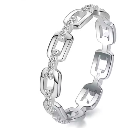 CZ Geometric Chain Sterling Silver Ring