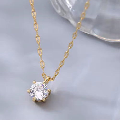 CZ solitaire pendant on gold chain