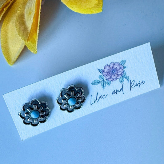 loose flower turquoise stud earrings Lilac and Rose