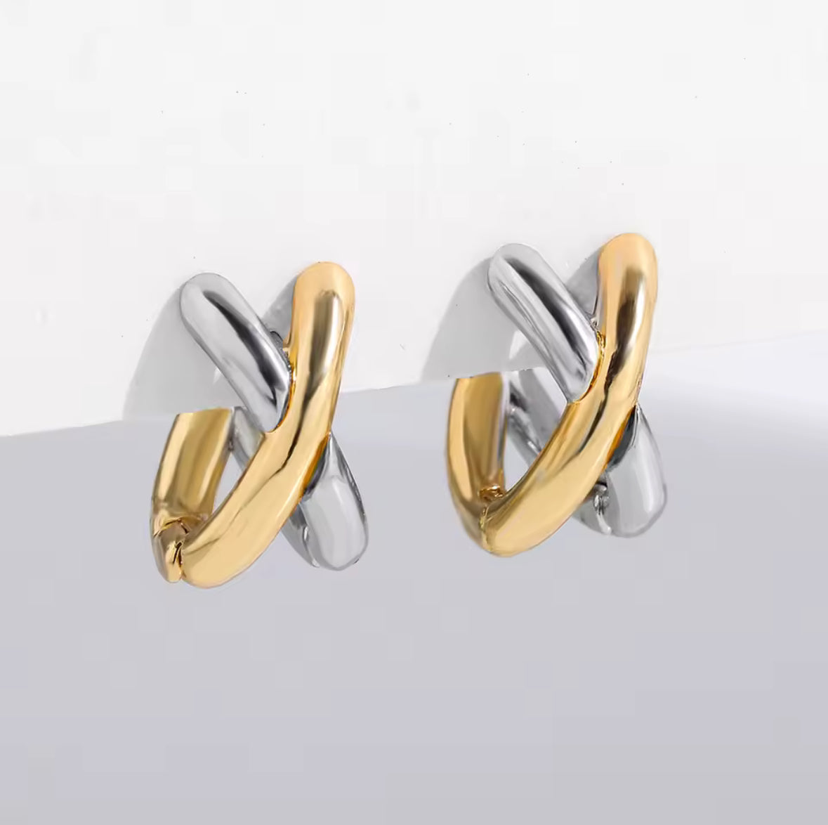 mixed metal huggies twisted small hoop earrings hypoallergenic