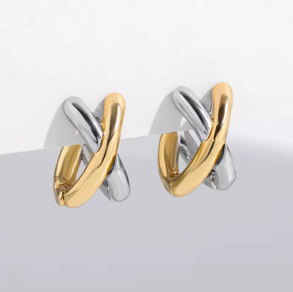 mixed metal huggies twisted small hoop earrings hypoallergenic