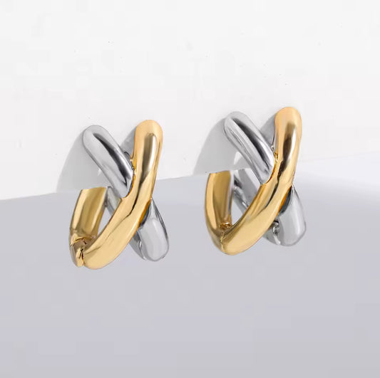 mixed metal huggies twisted small hoop earrings hypoallergenic