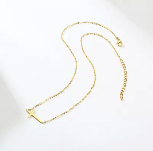 sideways cross necklace gold silver minimal faith jewelry