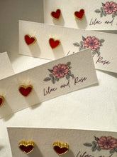 Load image into Gallery viewer, Red Heart with Gold Trim Stud Earrings
