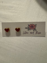 Load image into Gallery viewer, Red Heart with Gold Trim Stud Earrings
