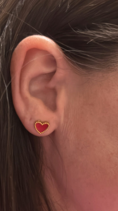 ✨ Red Heart with Gold Trim Stud Earrings