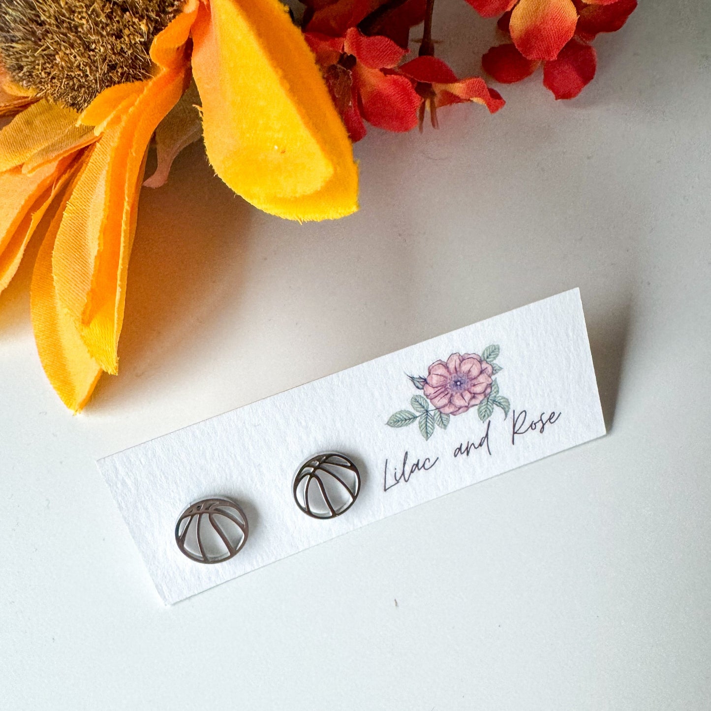 basketball stud earrings silver sports jewelry