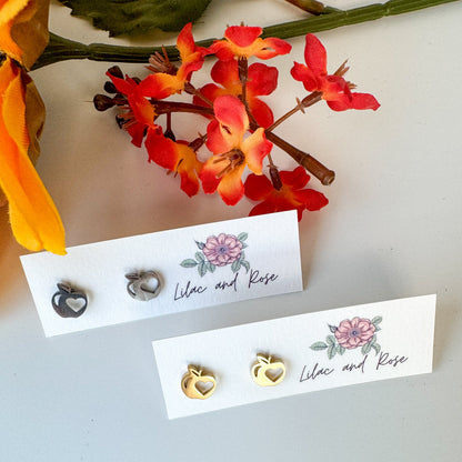 ✅ Happy Apple Heart Stud Earrings