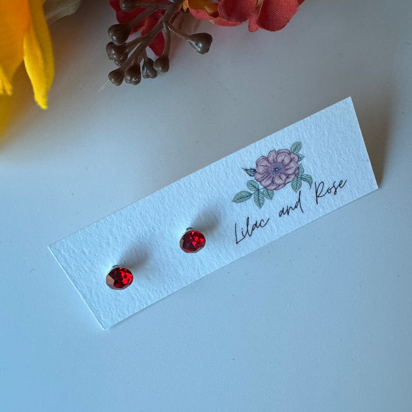 CZ stud earrings round cut sparkle Lilac and Rose