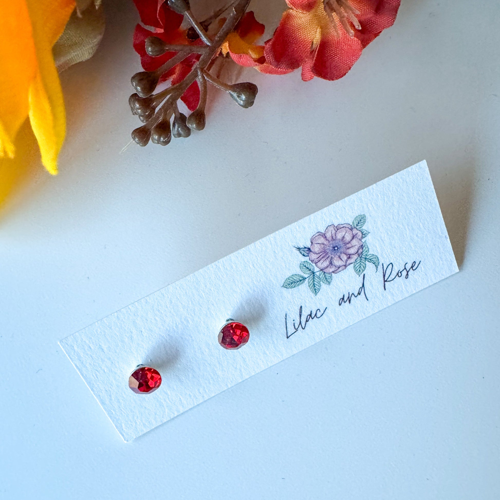 CZ stud earrings round cut sparkle Lilac and Rose
