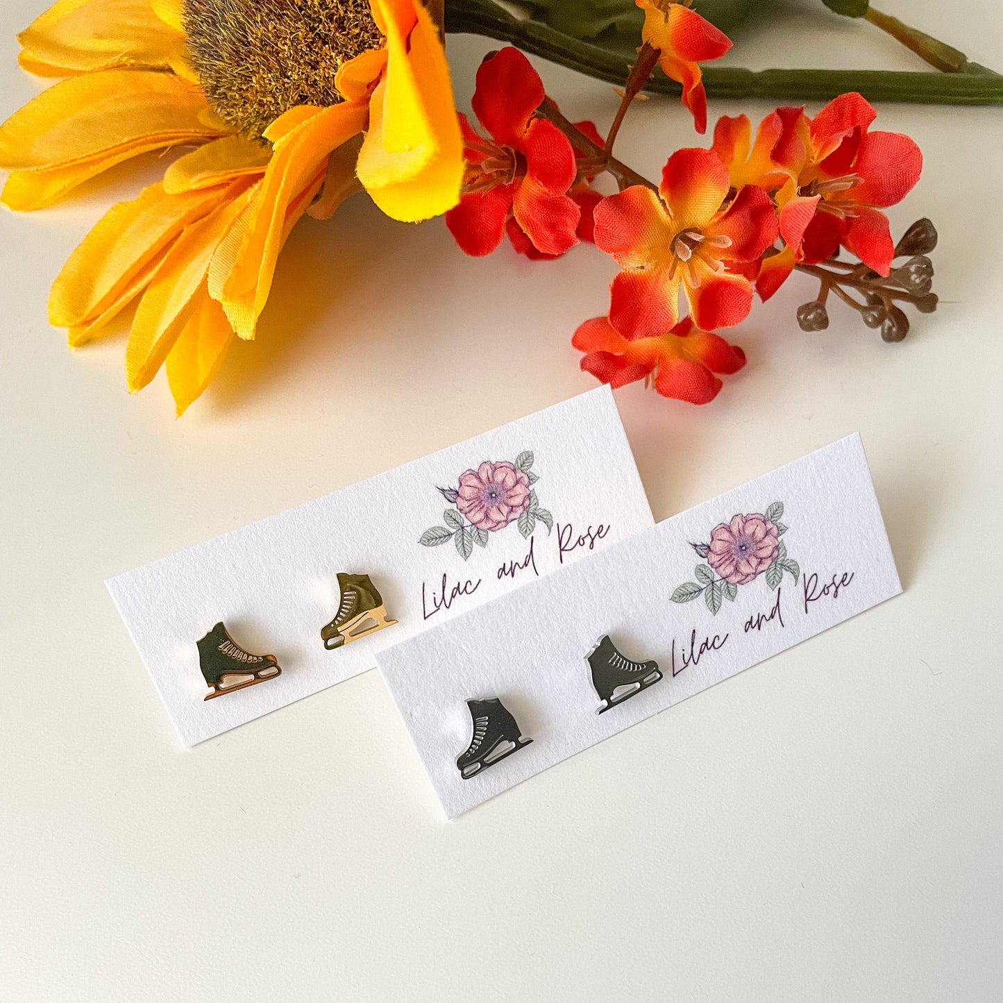 ice skate stud earrings winter sports Lilac and Rose