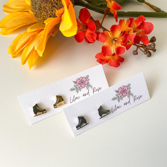 ice skate stud earrings winter sports Lilac and Rose