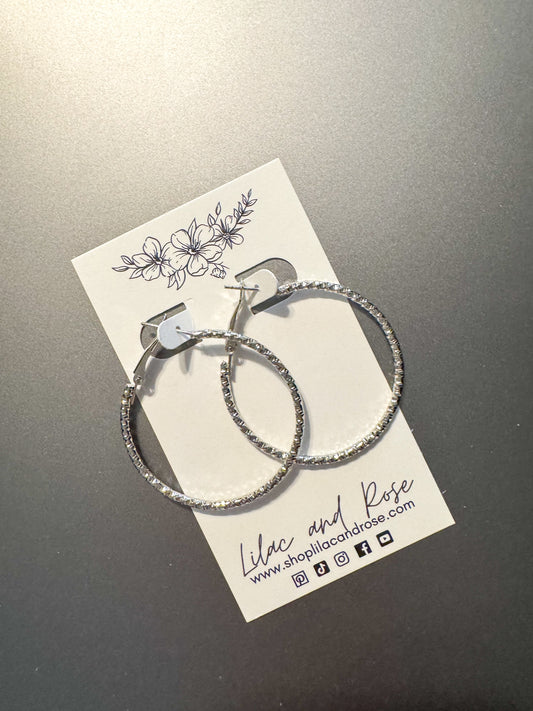 ✨ Large Textured Silver Hoop Earrings