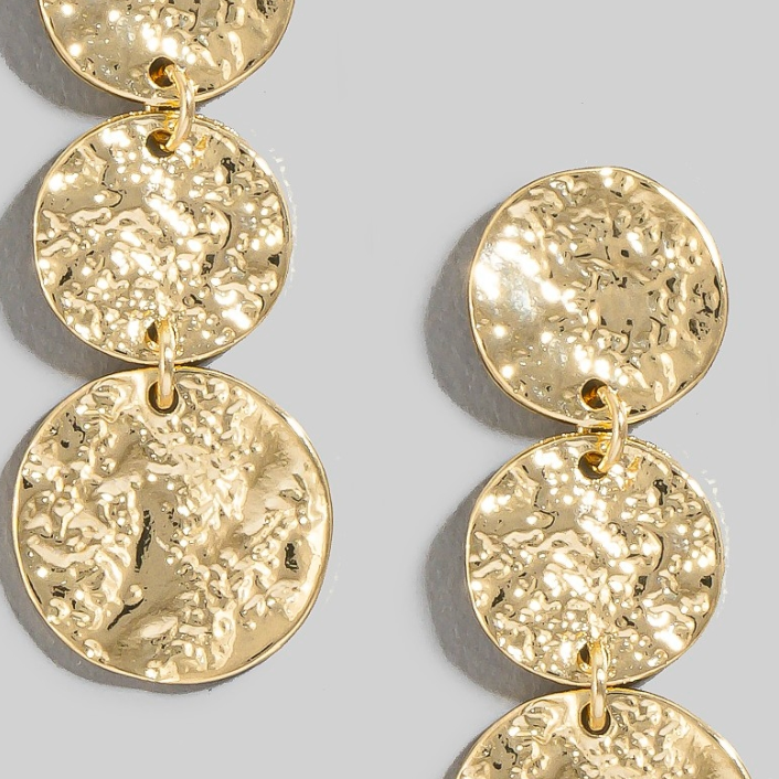 ✨ Triple Metallic Textured Coin Dangle Earrings