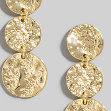 Load image into Gallery viewer, Triple Metallic Textured Coin Dangle Earrings

