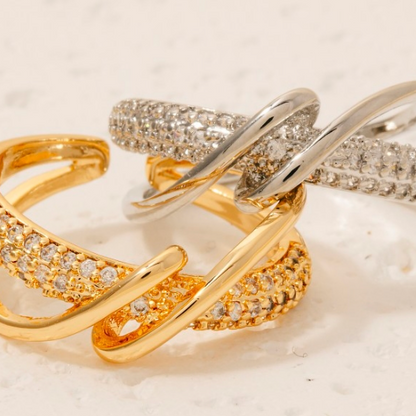 wrapped pave row open band ring gold silver Lilac and Rose
