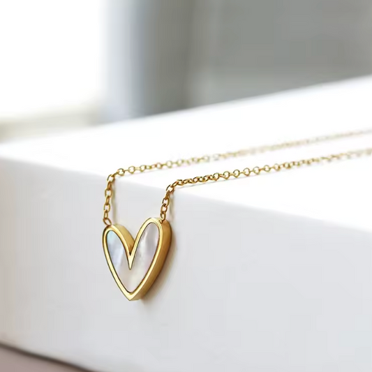 mother of pearl heart necklace gold Lilac and Rose