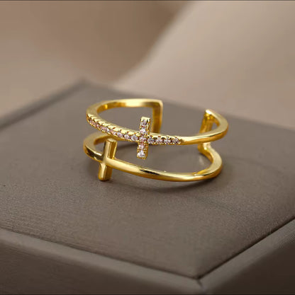 adjustable double cross ring gold