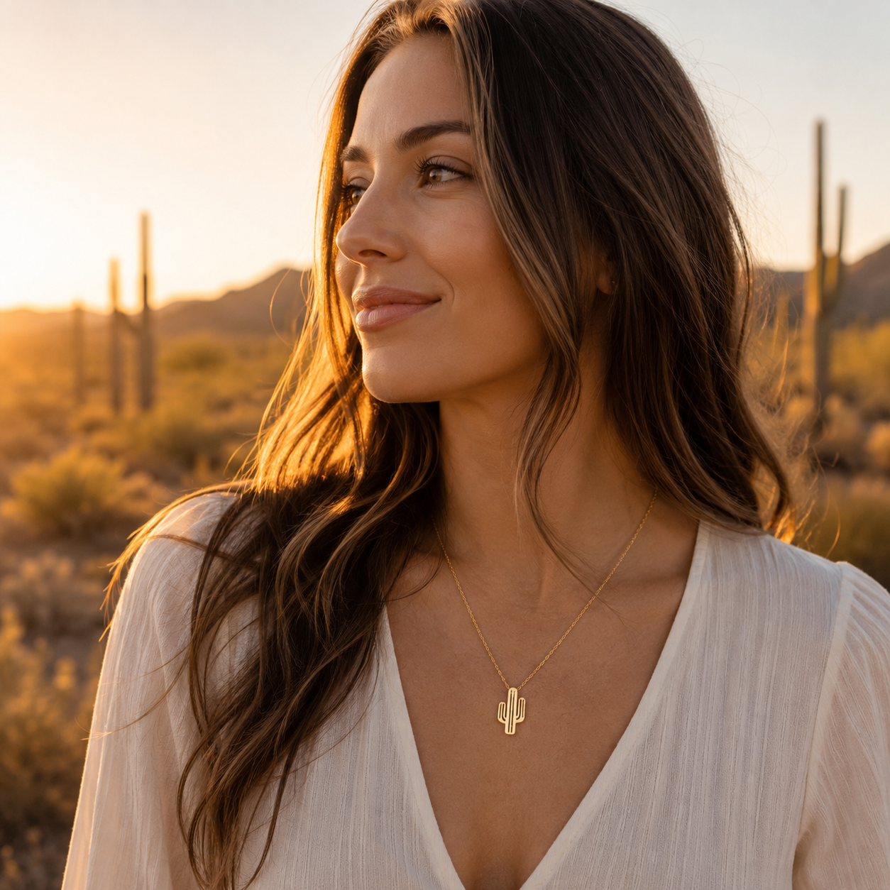 Arizona desert cactus necklace model
