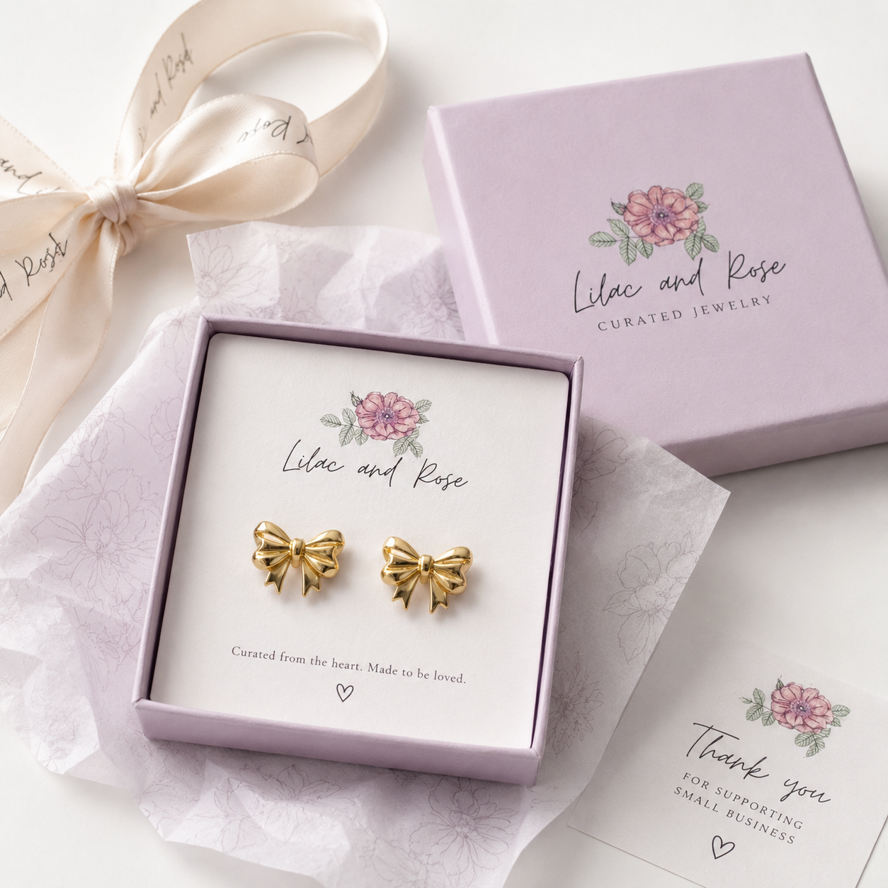 gold bow stud earrings gift box