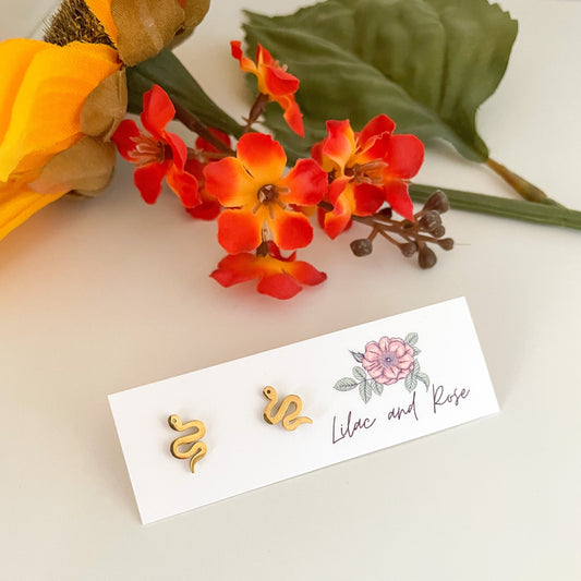 snake stud earrings gold silver serpent Lilac and Rose