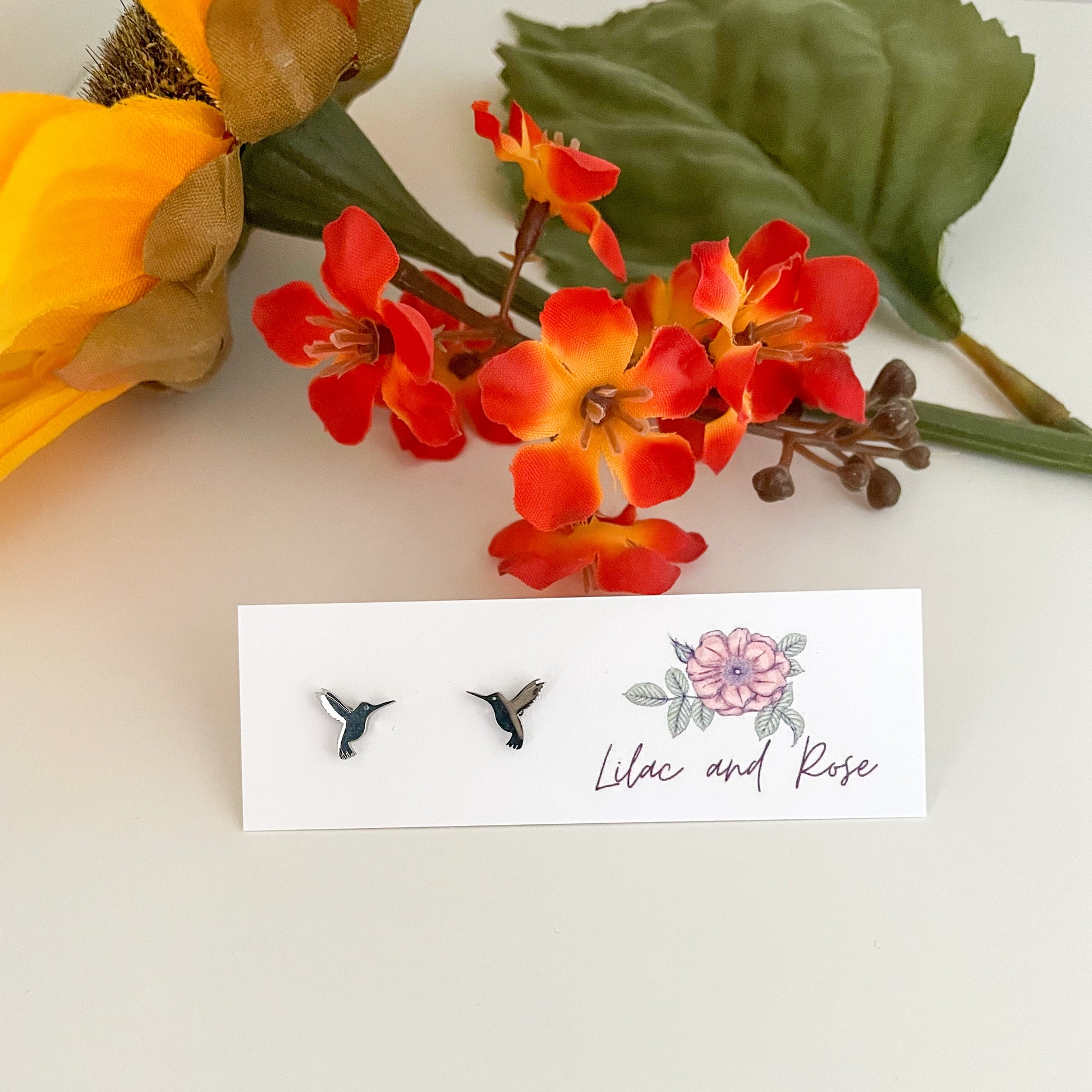 delicate bird earrings Lilac and Rose