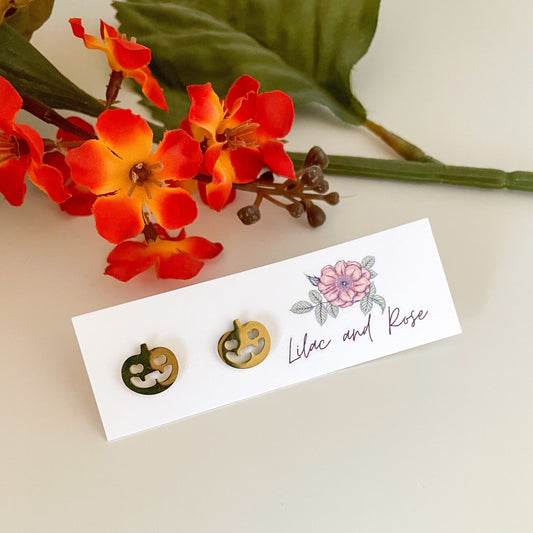 pumpkin stud earrings fall jewelry Lilac and Rose