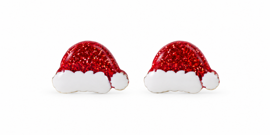 Glittery Santa Hat Stud Earrings