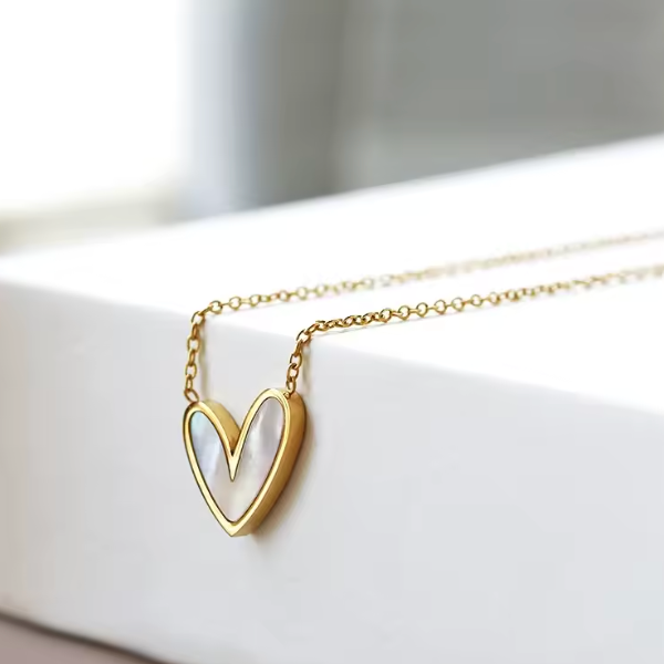 mother of pearl heart necklace gold Lilac and Rose