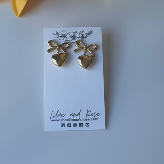 romantic bow heart earrings lightweight
