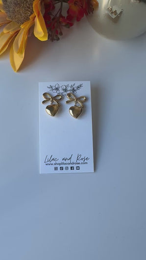 romantic bow heart earrings lightweight