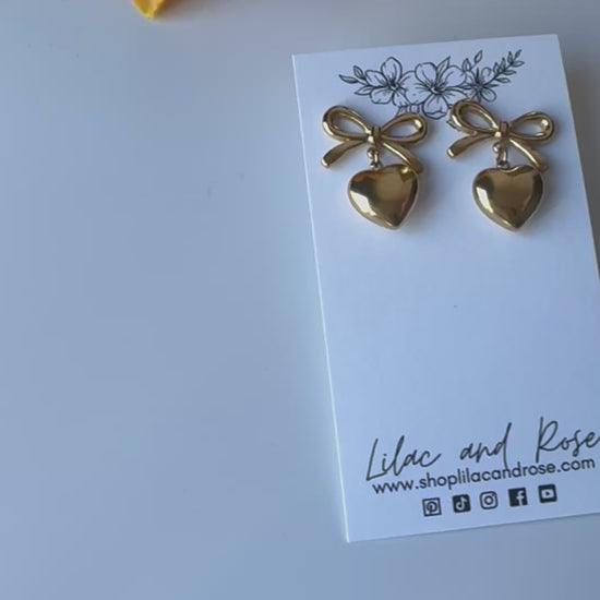 heart bow earrings Lilac and Rose