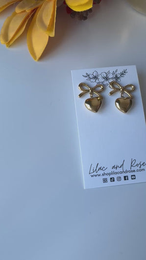heart bow earrings Lilac and Rose
