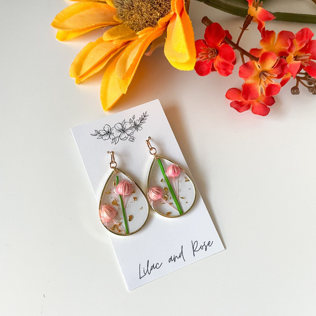 Pressed Flower Teardrop Earrings