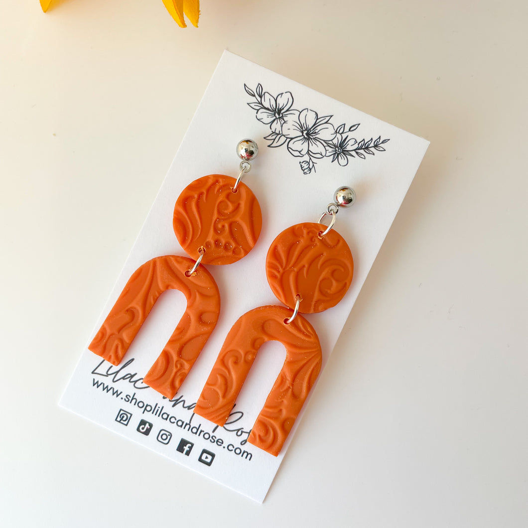 Orange Textured Arch Earrings