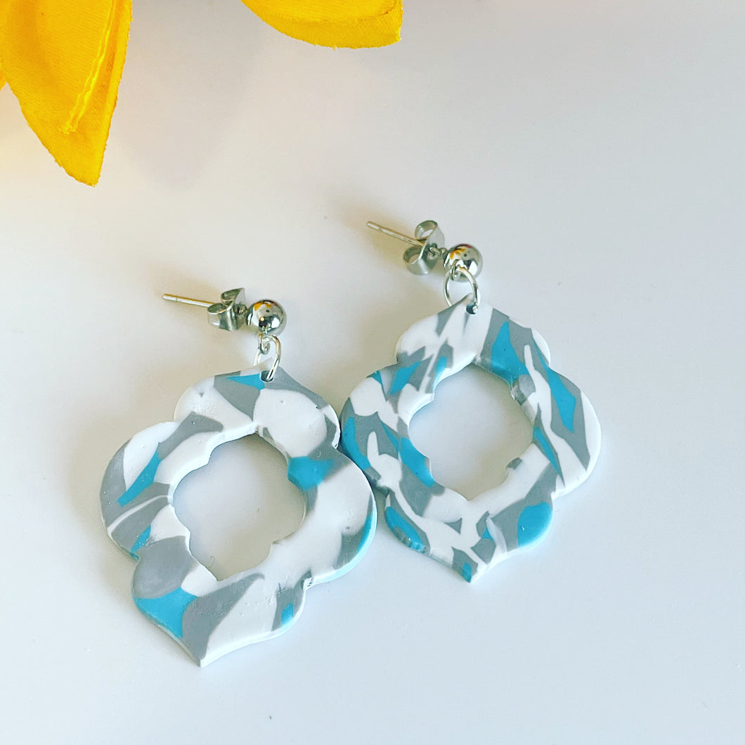 Blue and Gray Animal Print Keyhole Earrings