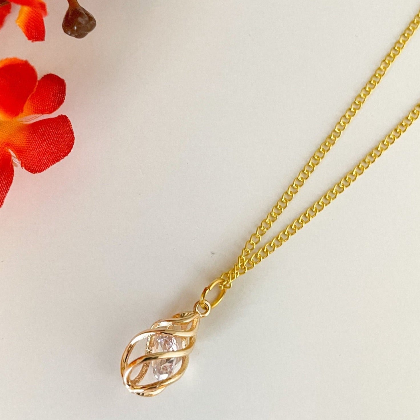 cz drop necklace gold silver Lilac and Rose