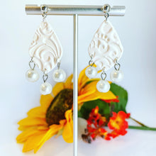 Load image into Gallery viewer, White Textured Lucy Earrings with Pearls
