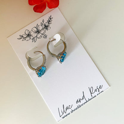 ✨ CZ Blue Hoop Earrings