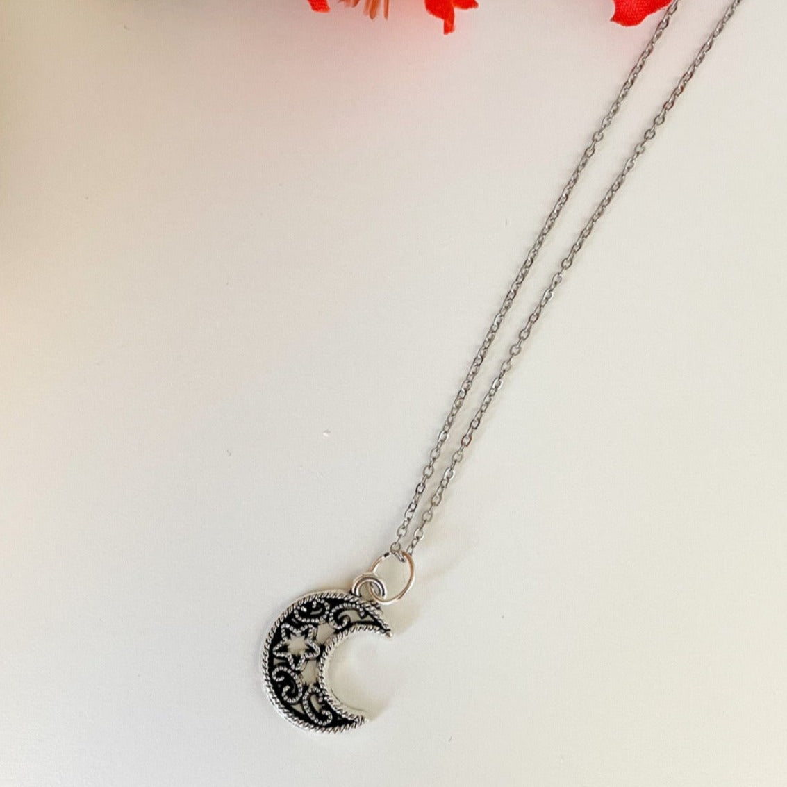 moon with star necklace 16 inch gold Lilac and Rose