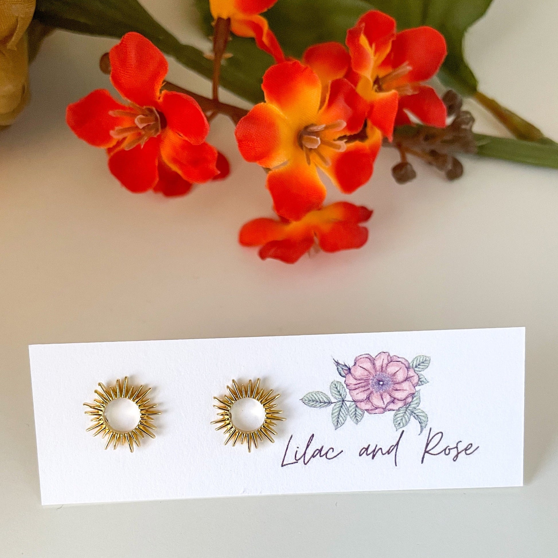 sunshine stud earrings gold Lilac and Rose